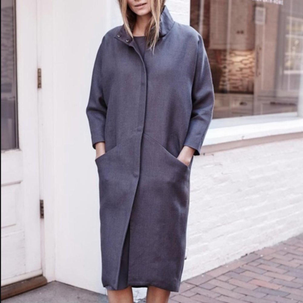 Emerson Fry Linen Cocoon Coat, Charcoal, size S